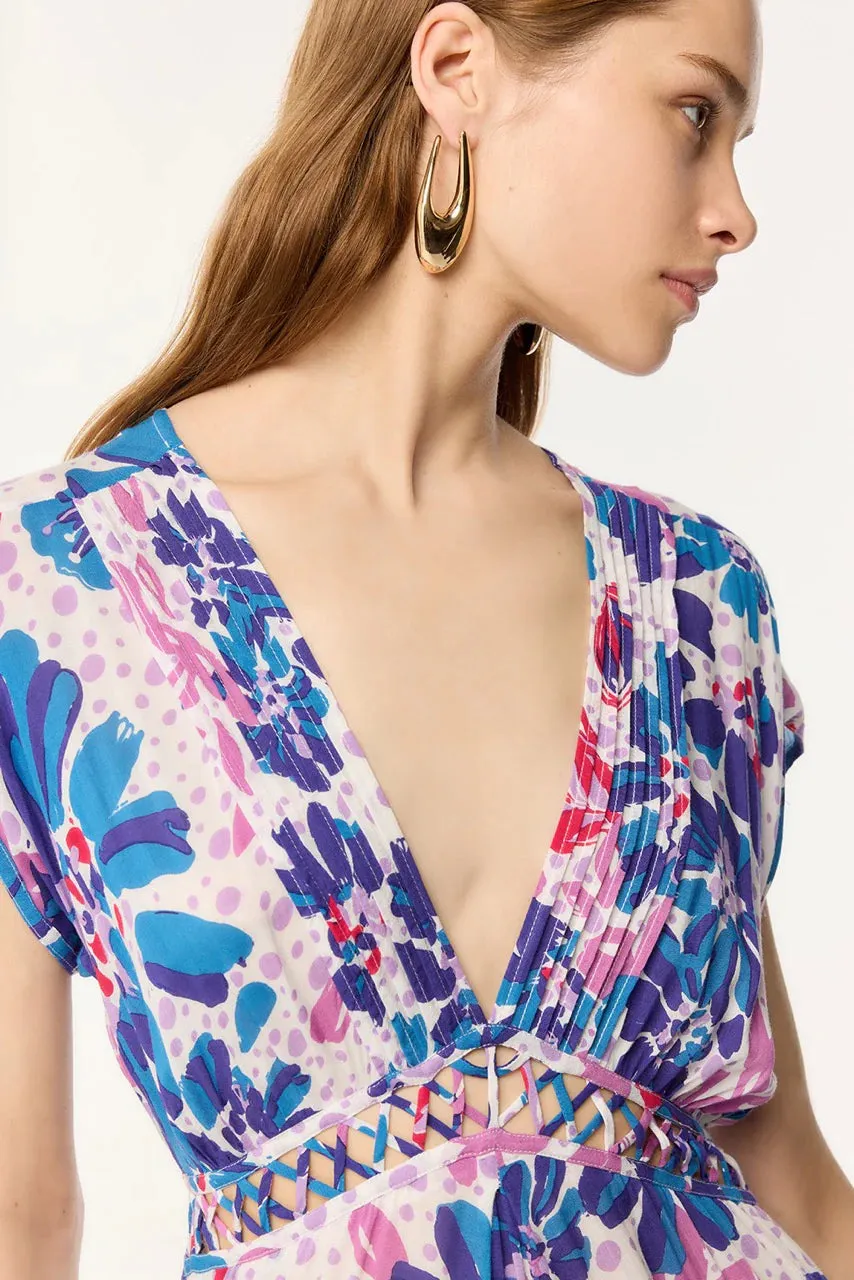 Long Dress Cecile Blue Artistic Flower