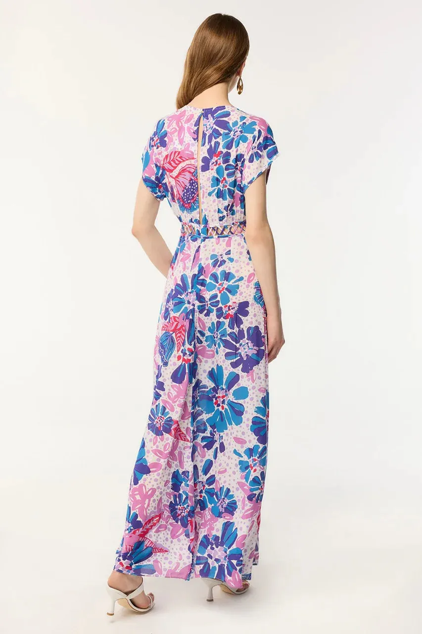 Long Dress Cecile Blue Artistic Flower
