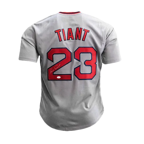 Luis Tiant Boston Autographed Throwback Baseball Jersey Grey (JSA)