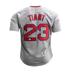 Luis Tiant Boston Autographed Throwback Baseball Jersey Grey (JSA)