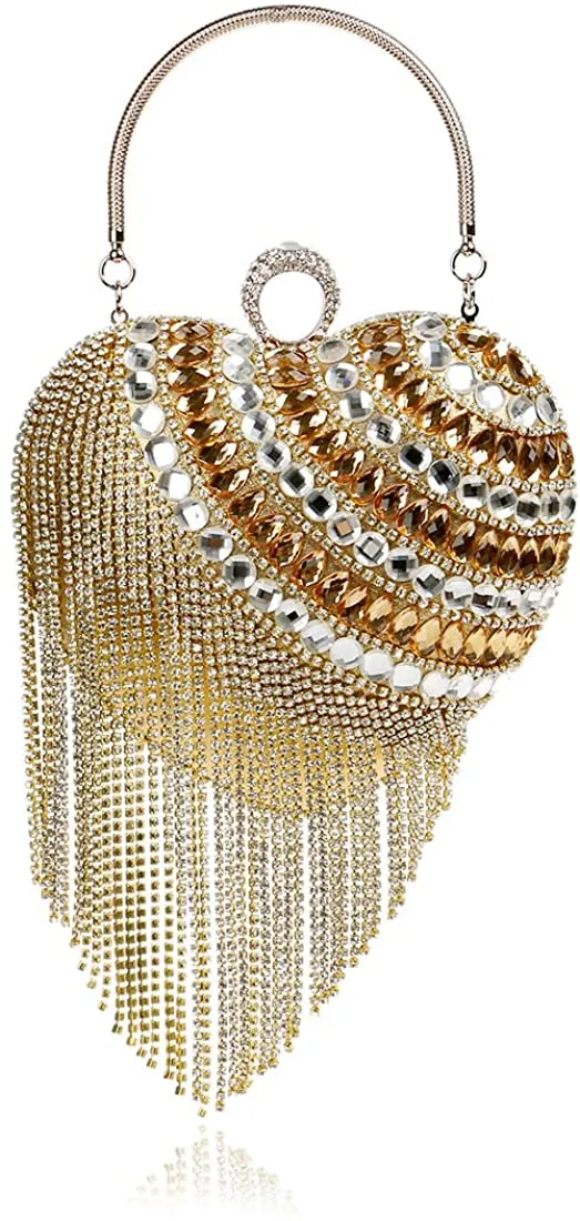 Luxury Silver Rainbow Heart Tassel Party Clutch Bag/Purse/Handbag