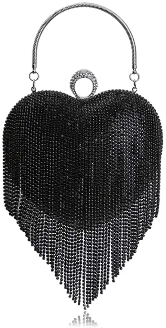 Luxury Silver Rainbow Heart Tassel Party Clutch Bag/Purse/Handbag