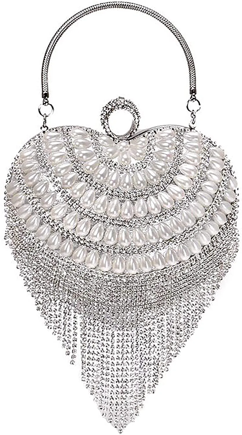 Luxury Silver Rainbow Heart Tassel Party Clutch Bag/Purse/Handbag