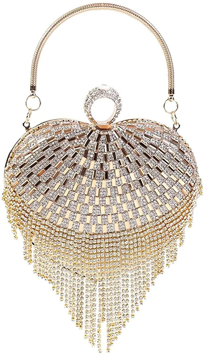 Luxury Silver Rainbow Heart Tassel Party Clutch Bag/Purse/Handbag