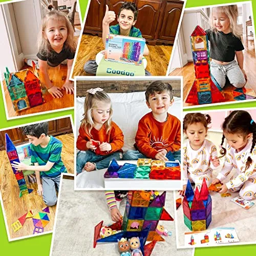 Magnetic Tiles Kids Toys STEM Magnet Toys for Toddler Magnetic Blocks Building Toys Preschool Learning Sensory Montessori Toys for 3  Year Old Boys and Girls, Safe Creativity Toddler Kids Toys
