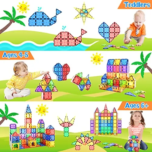 Magnetic Tiles Kids Toys STEM Magnet Toys for Toddler Magnetic Blocks Building Toys Preschool Learning Sensory Montessori Toys for 3  Year Old Boys and Girls, Safe Creativity Toddler Kids Toys