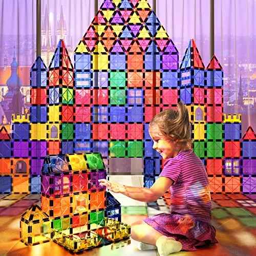 Magnetic Tiles Kids Toys STEM Magnet Toys for Toddler Magnetic Blocks Building Toys Preschool Learning Sensory Montessori Toys for 3  Year Old Boys and Girls, Safe Creativity Toddler Kids Toys