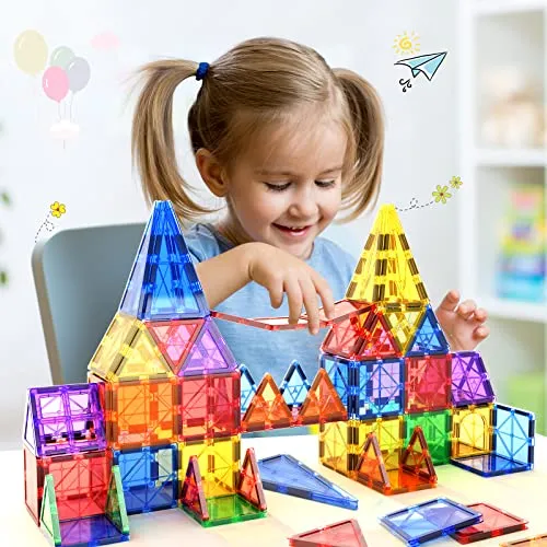 Magnetic Tiles Kids Toys STEM Magnet Toys for Toddler Magnetic Blocks Building Toys Preschool Learning Sensory Montessori Toys for 3  Year Old Boys and Girls, Safe Creativity Toddler Kids Toys
