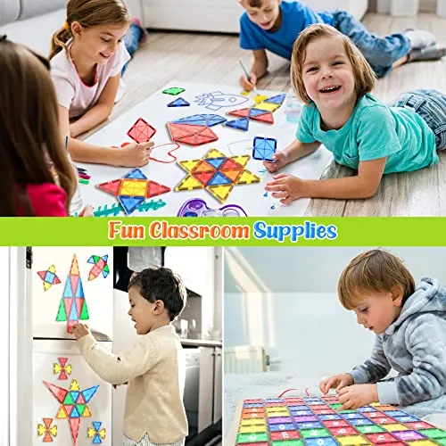 Magnetic Tiles Kids Toys STEM Magnet Toys for Toddler Magnetic Blocks Building Toys Preschool Learning Sensory Montessori Toys for 3  Year Old Boys and Girls, Safe Creativity Toddler Kids Toys