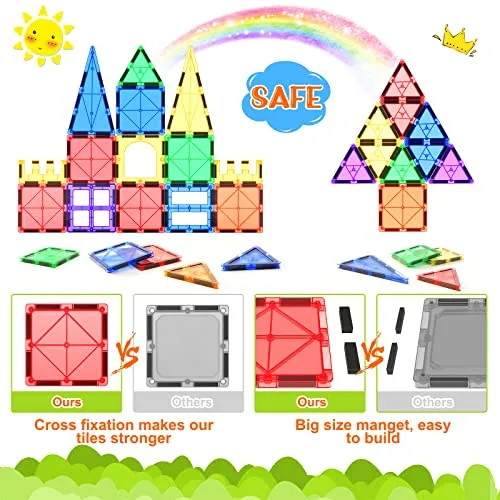 Magnetic Tiles Kids Toys STEM Magnet Toys for Toddler Magnetic Blocks Building Toys Preschool Learning Sensory Montessori Toys for 3  Year Old Boys and Girls, Safe Creativity Toddler Kids Toys