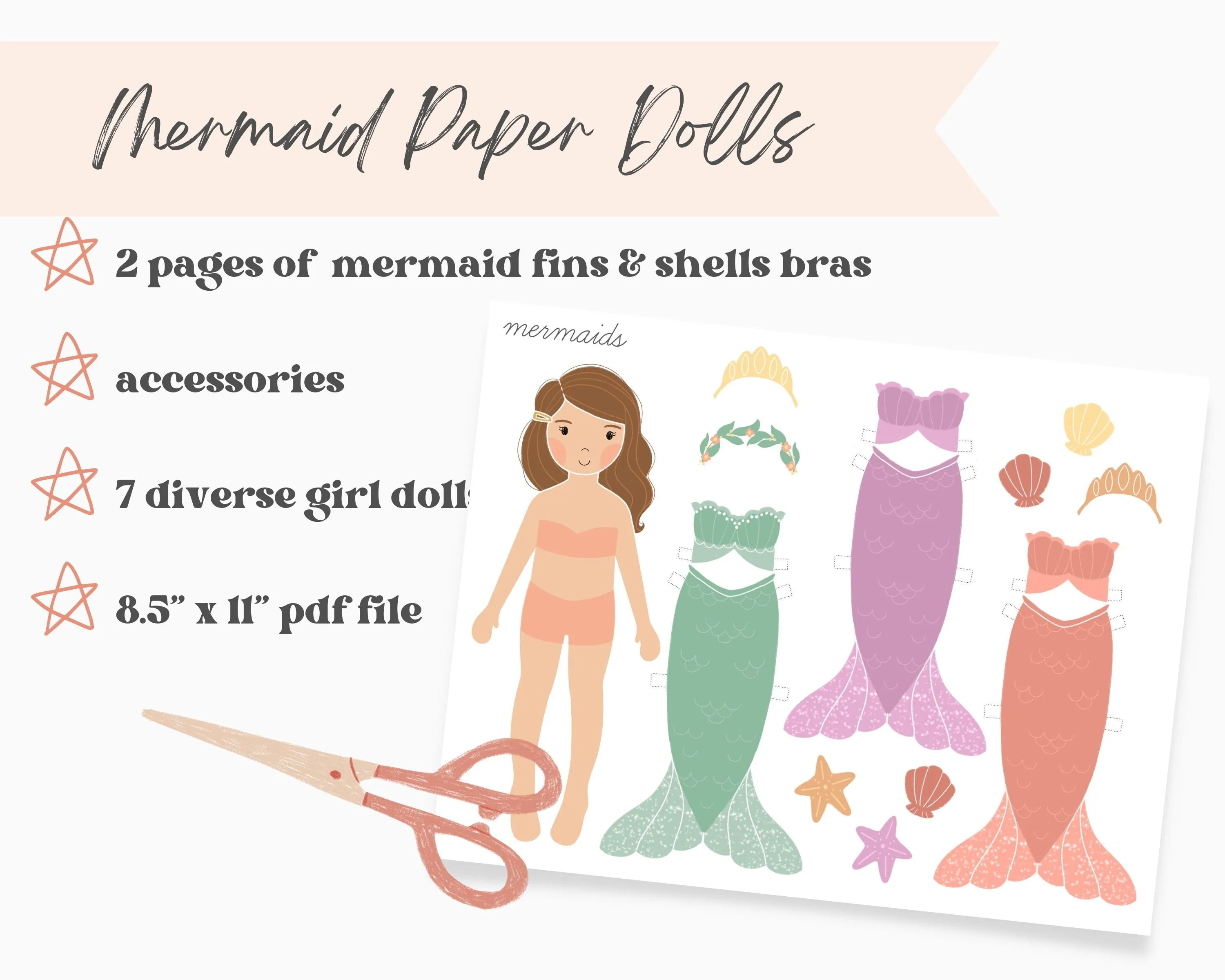 Mermaid Paper Dolls | Digital Download