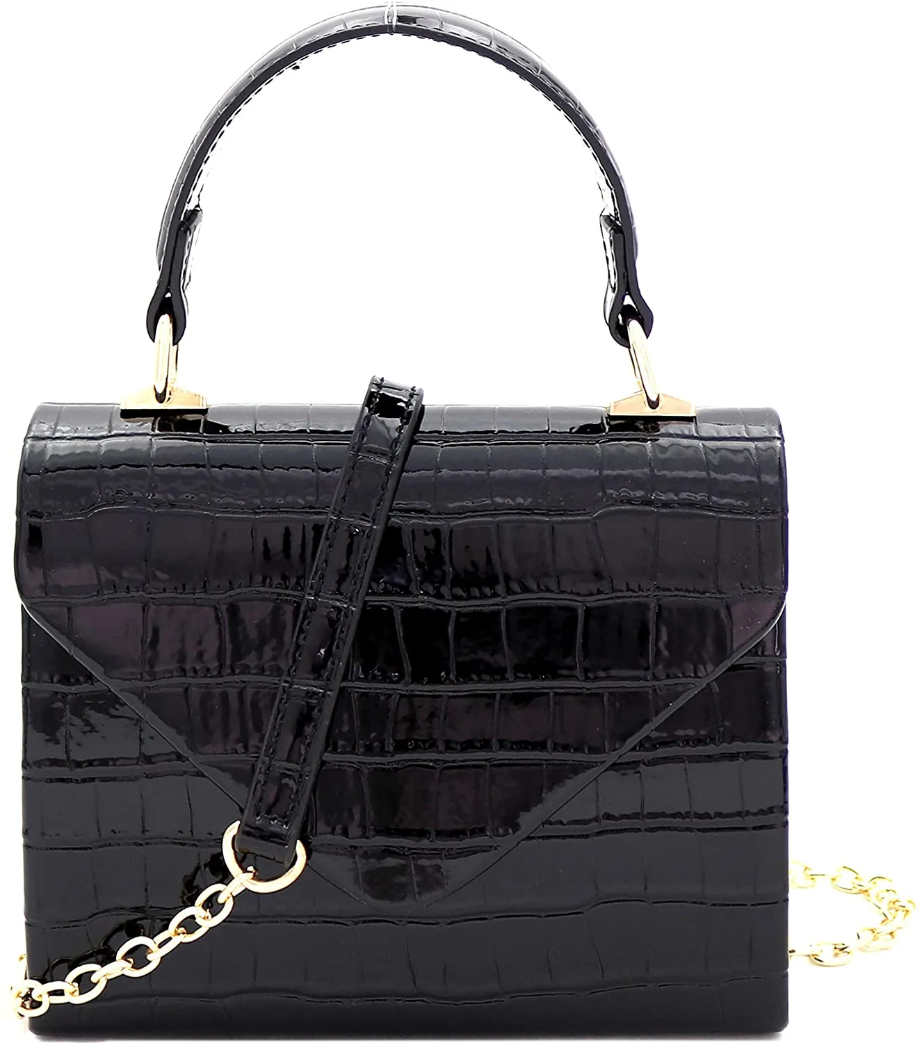Mini Retro Glossy Crocodile Burgundy Box Flap leather Satchel Crossbody Handbag