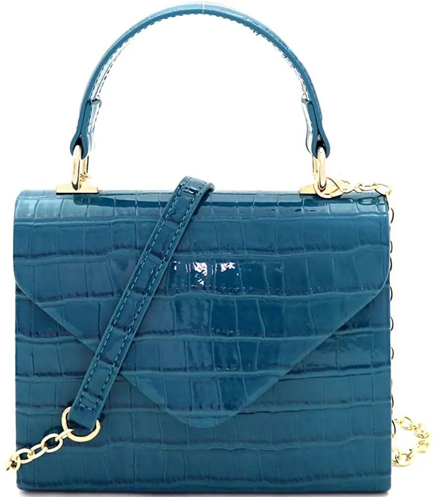 Mini Retro Glossy Crocodile Burgundy Box Flap leather Satchel Crossbody Handbag