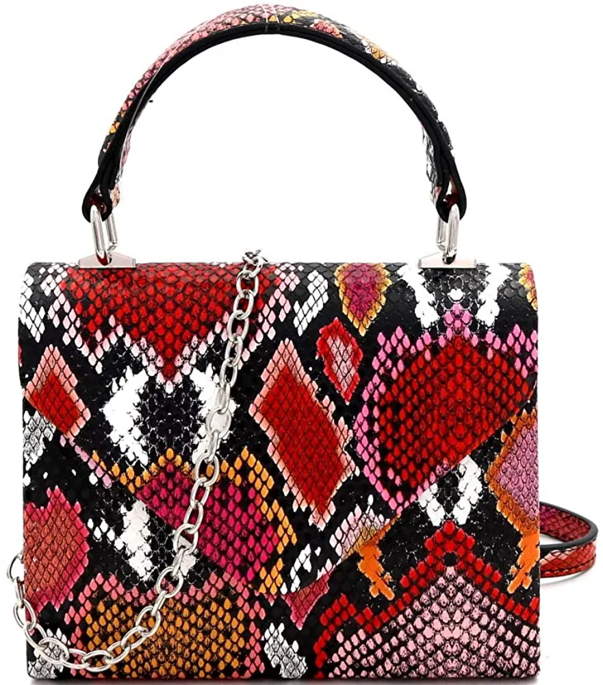 Mini Retro Glossy Crocodile Burgundy Box Flap leather Satchel Crossbody Handbag