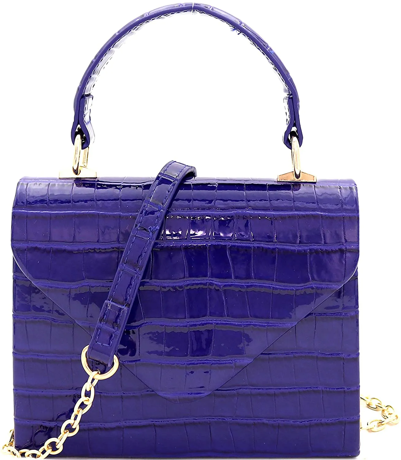 Mini Retro Glossy Crocodile Burgundy Box Flap leather Satchel Crossbody Handbag