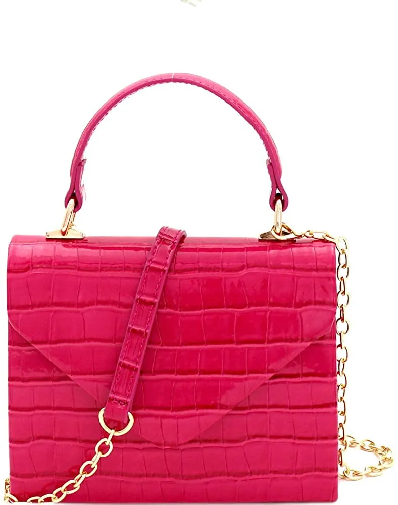 Mini Retro Glossy Crocodile Burgundy Box Flap leather Satchel Crossbody Handbag