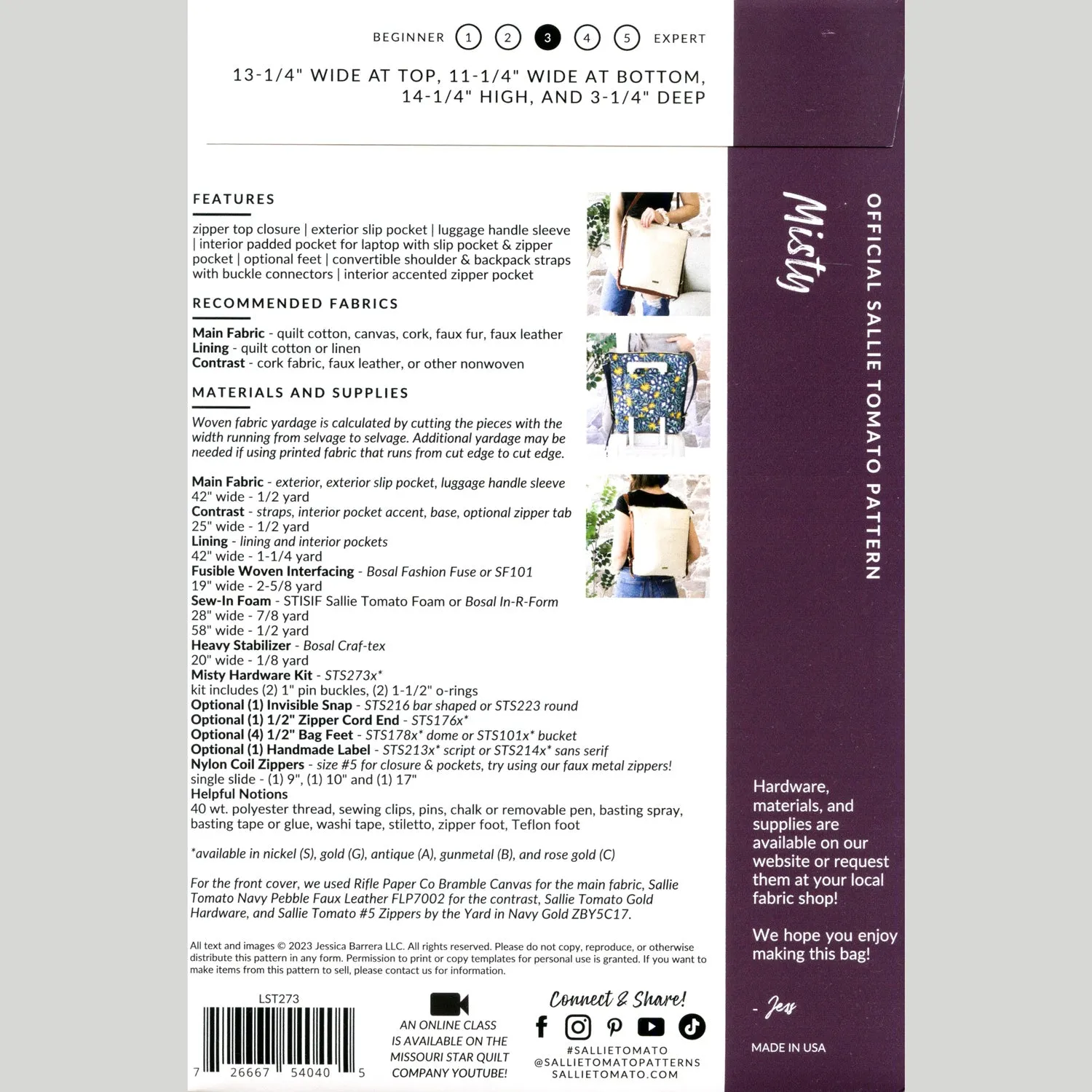 Misty Backpack Shoulder Bag Pattern
