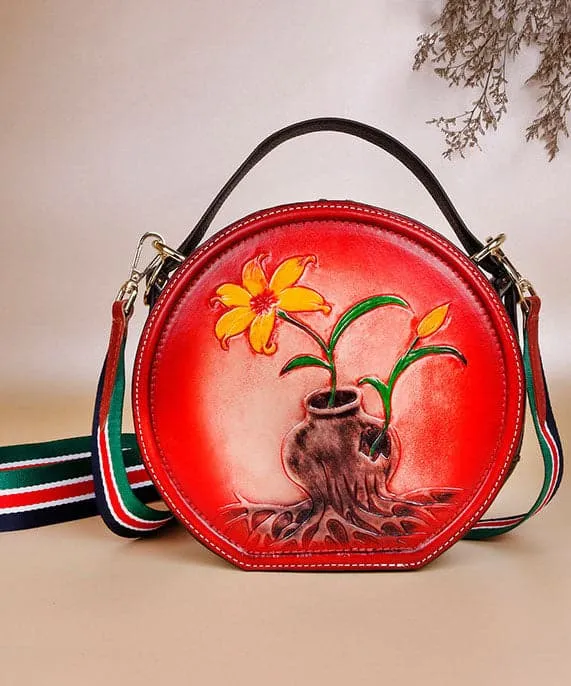 Natural Yellow Embossing Paitings Calf Leather Satchel Handbag