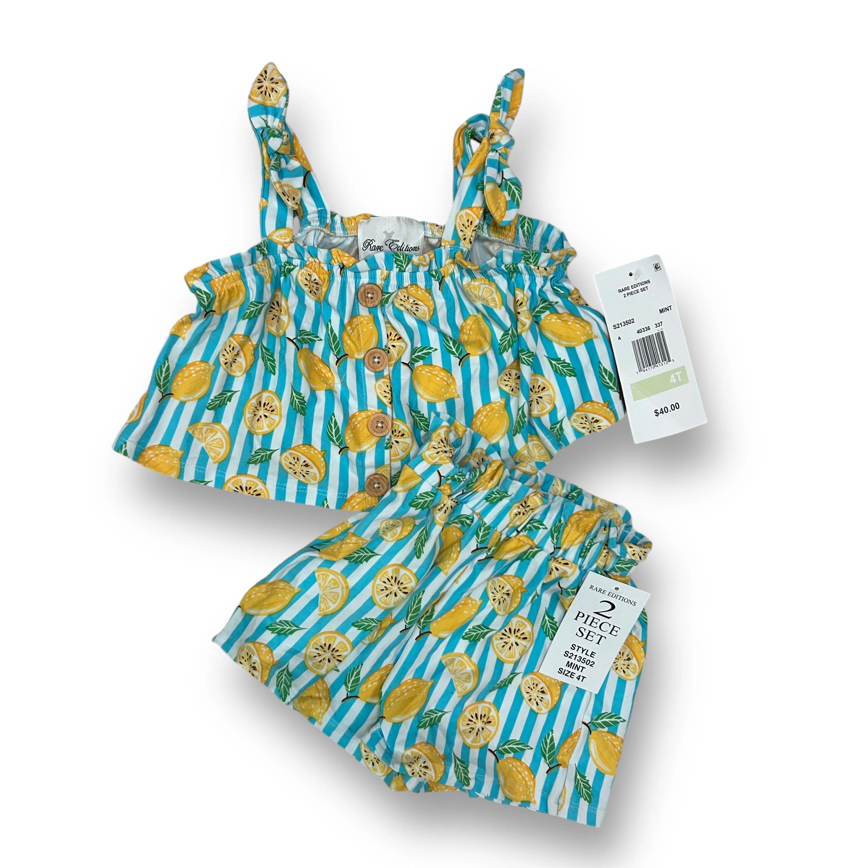 NEW! Girls Rare Editions Size 4T White & Blue Lemon Print 2-Pc Outfit