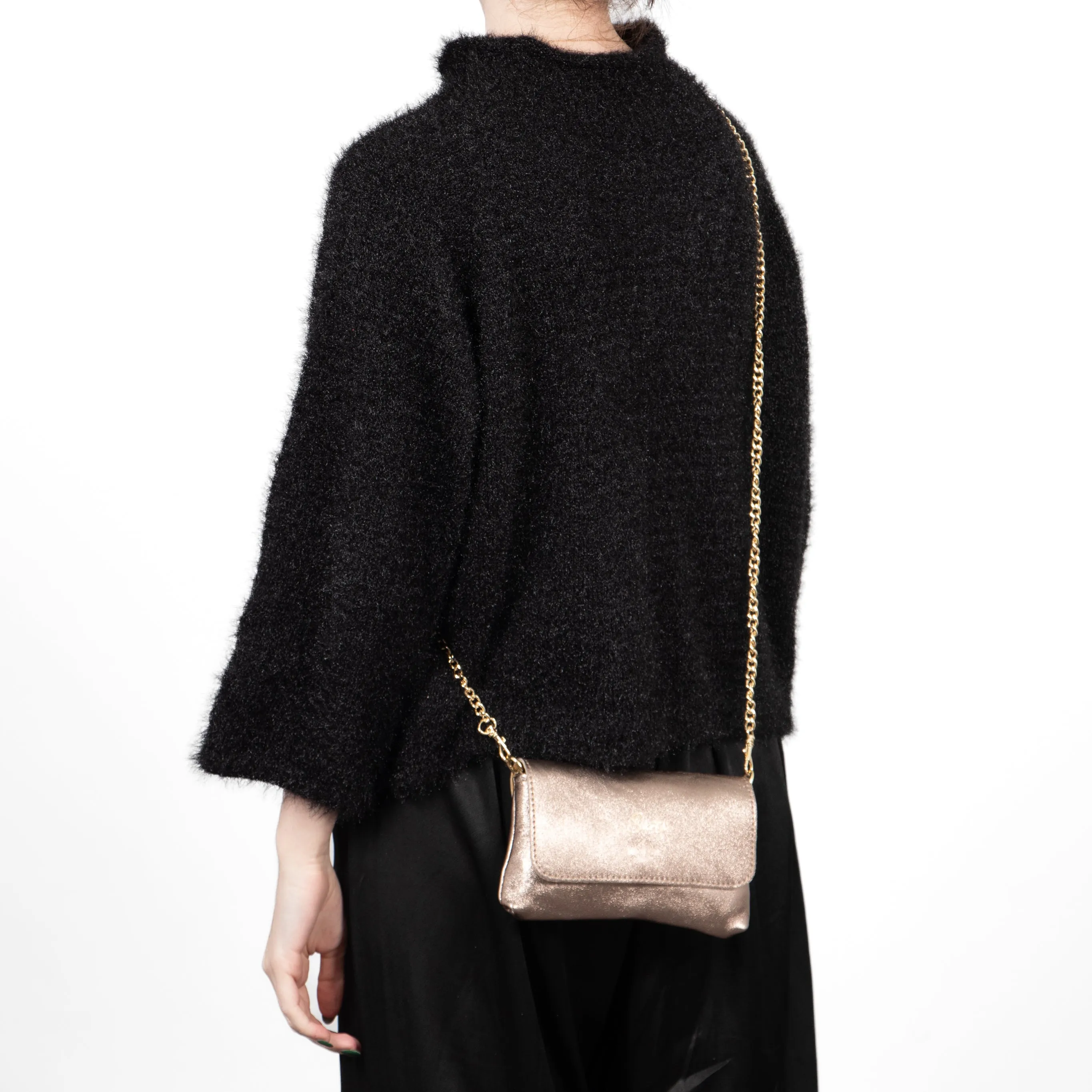 Olga - Italian Leather Mini Crossbody Bag - Champagne, Metallic