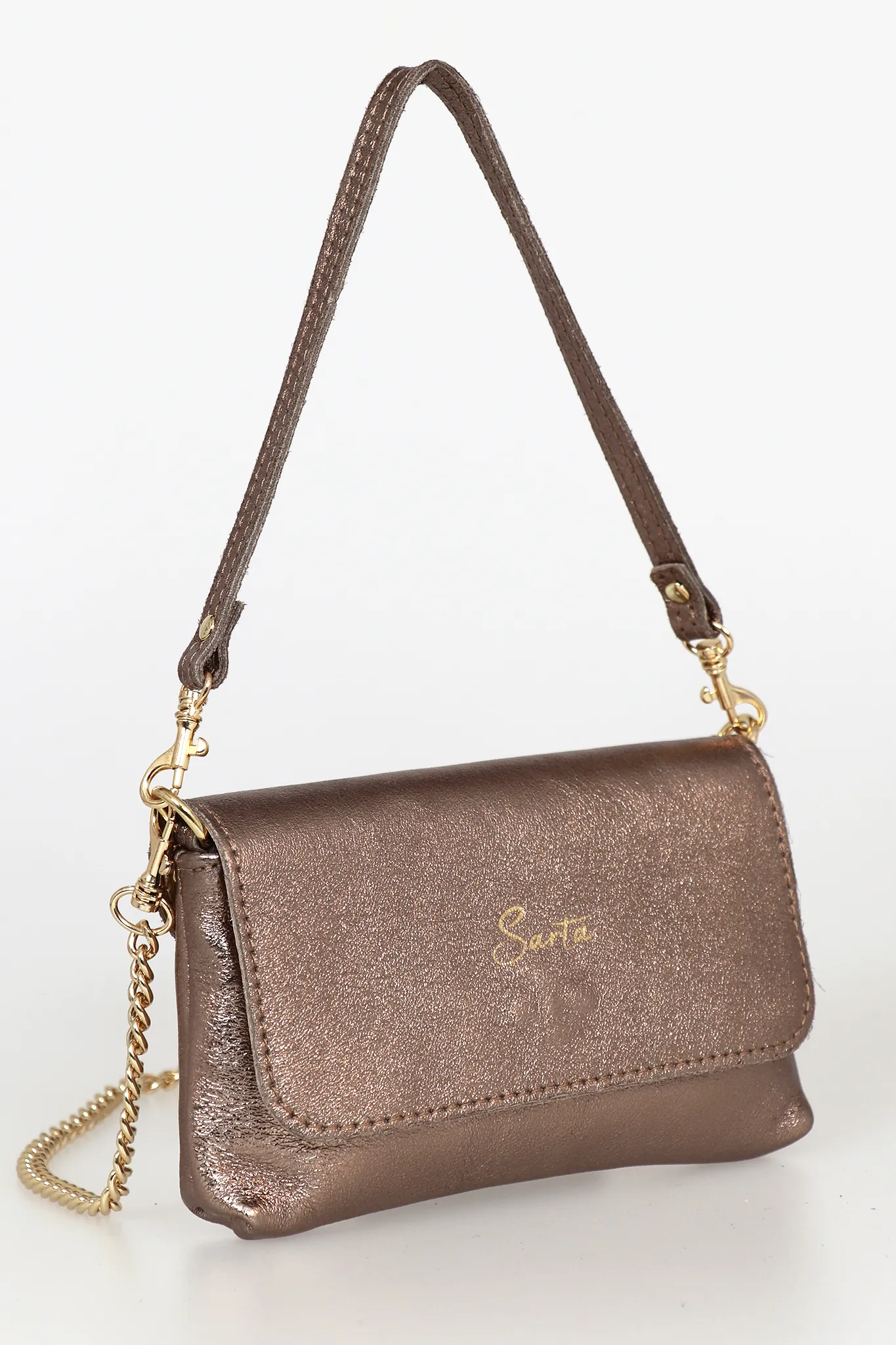 Olga - Italian Leather Mini Crossbody Bag - Champagne, Metallic