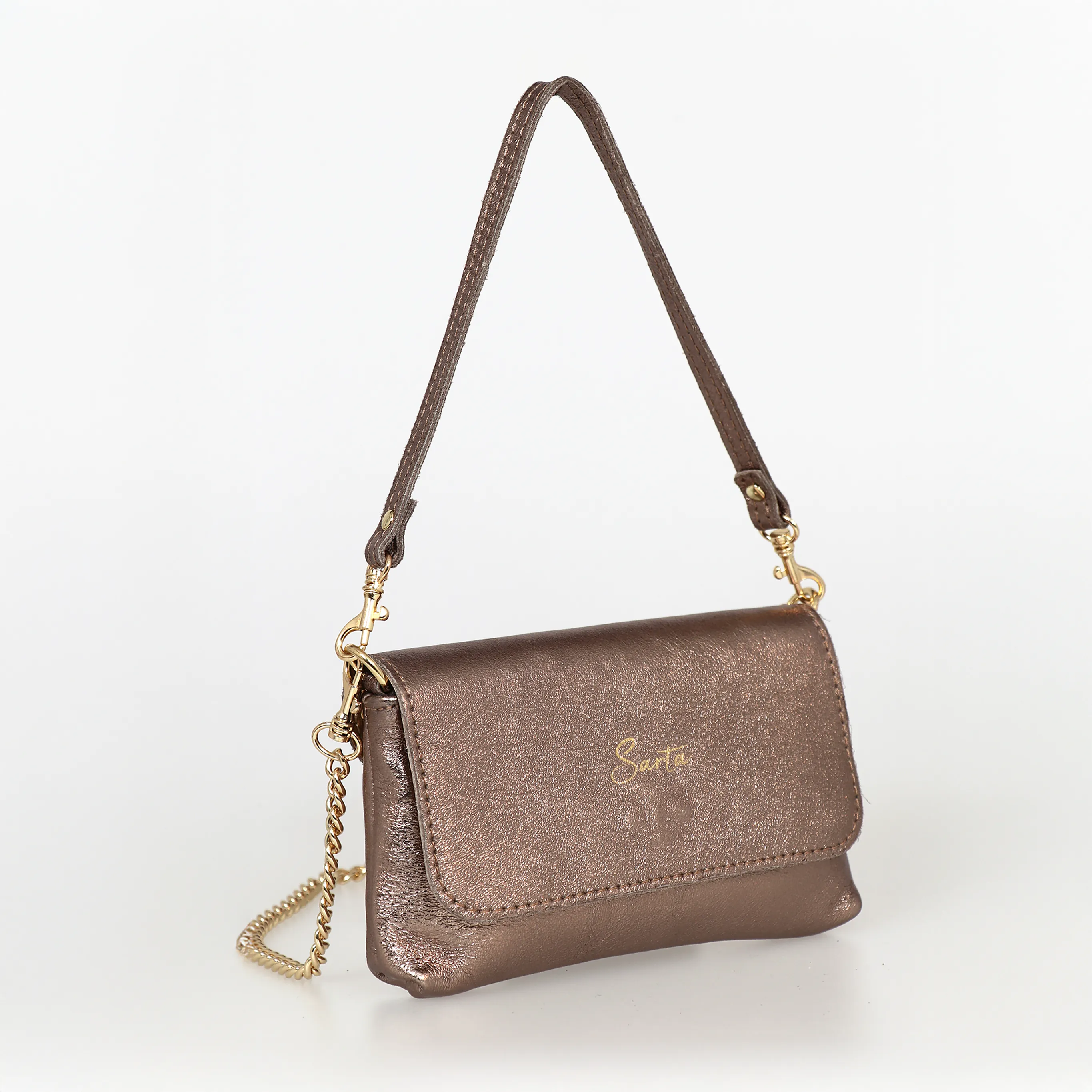 Olga - Italian Leather Mini Crossbody Bag - Champagne, Metallic