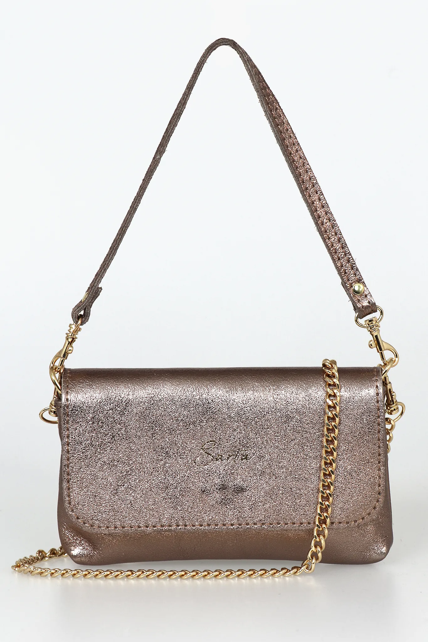 Olga - Italian Leather Mini Crossbody Bag - Champagne, Metallic