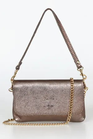 Olga - Italian Leather Mini Crossbody Bag - Champagne, Metallic