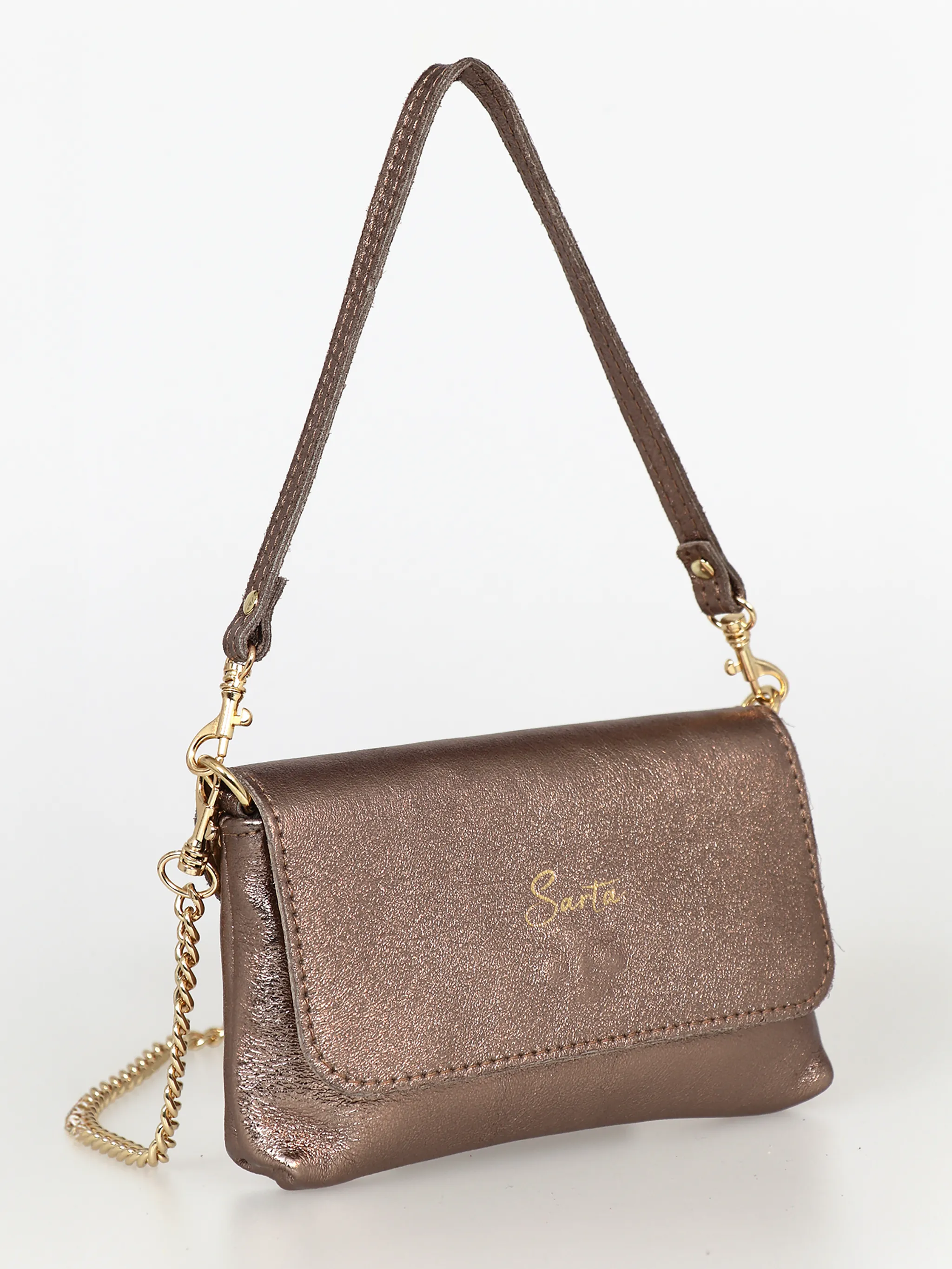 Olga - Italian Leather Mini Crossbody Bag - Champagne, Metallic