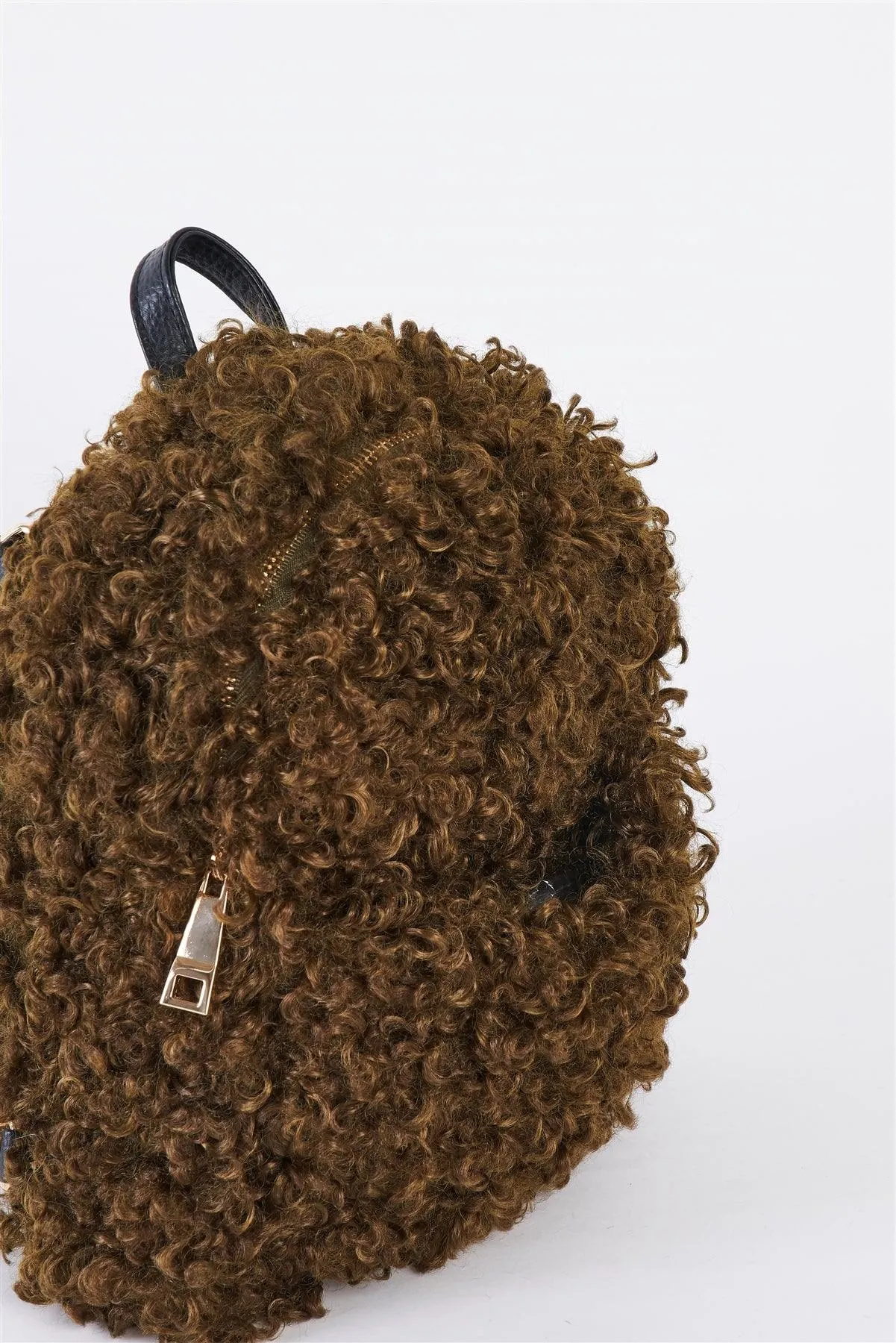 Olive Fuzzy Faux Fur Teddy Bear Mini Backpack /3 Pieces