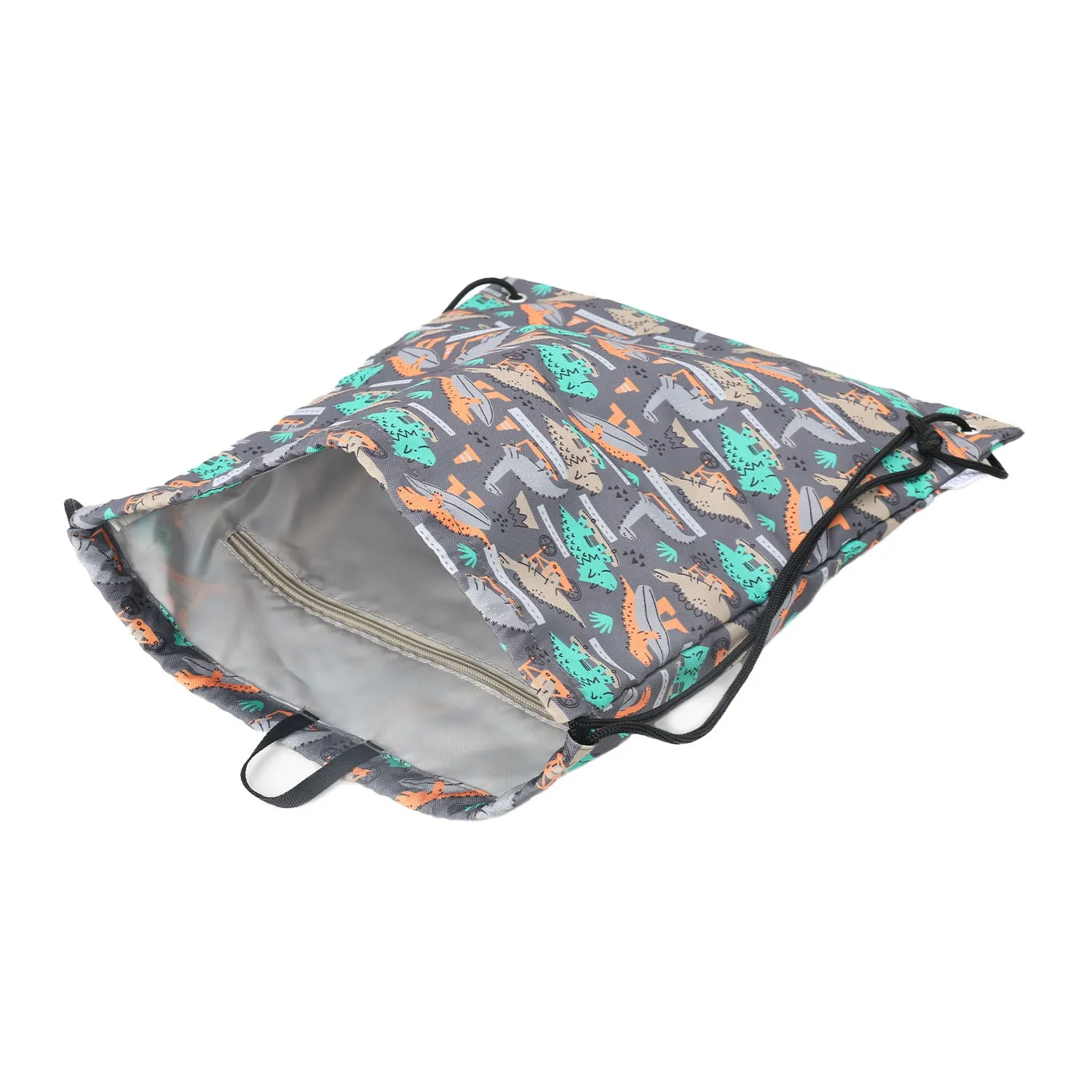 OUT & ABOUT DINO SKATE DRAWSTRING BAG