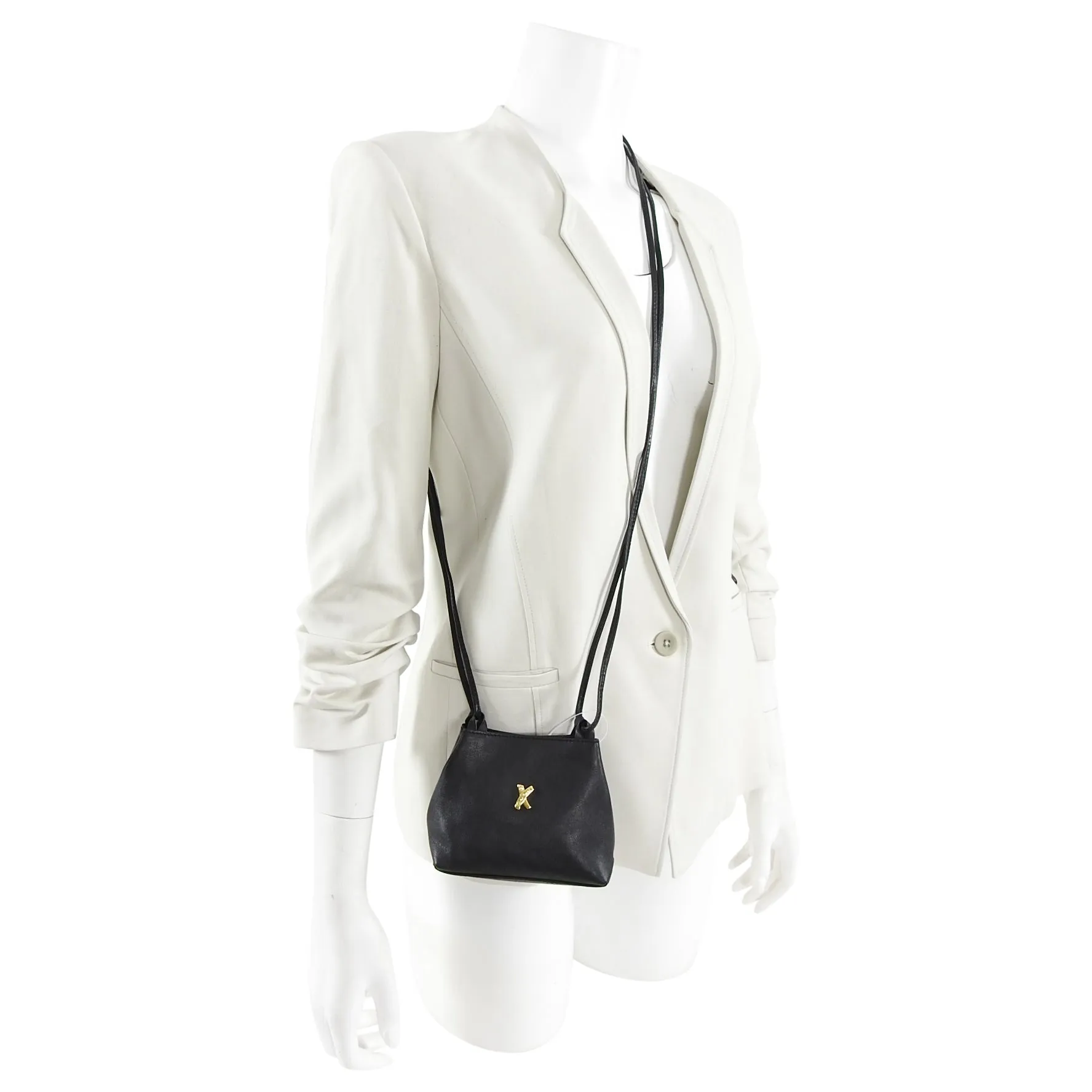 Paloma Picasso Vintage 1990's Small Black Leather Crossbody Bag