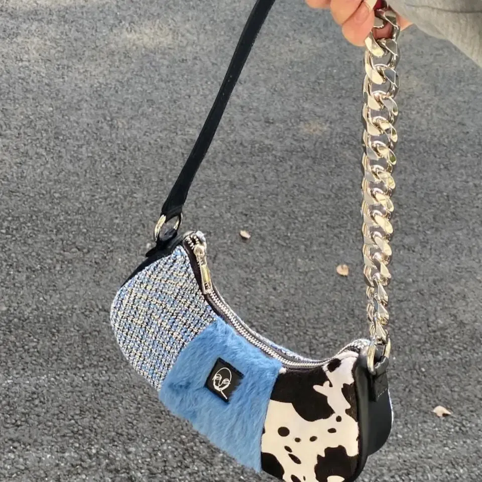 Patchwork Bag With Zip And Chains