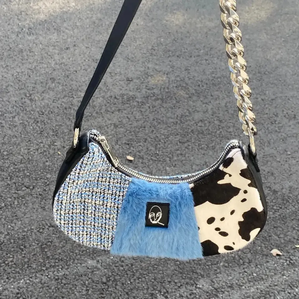 Patchwork Bag With Zip And Chains