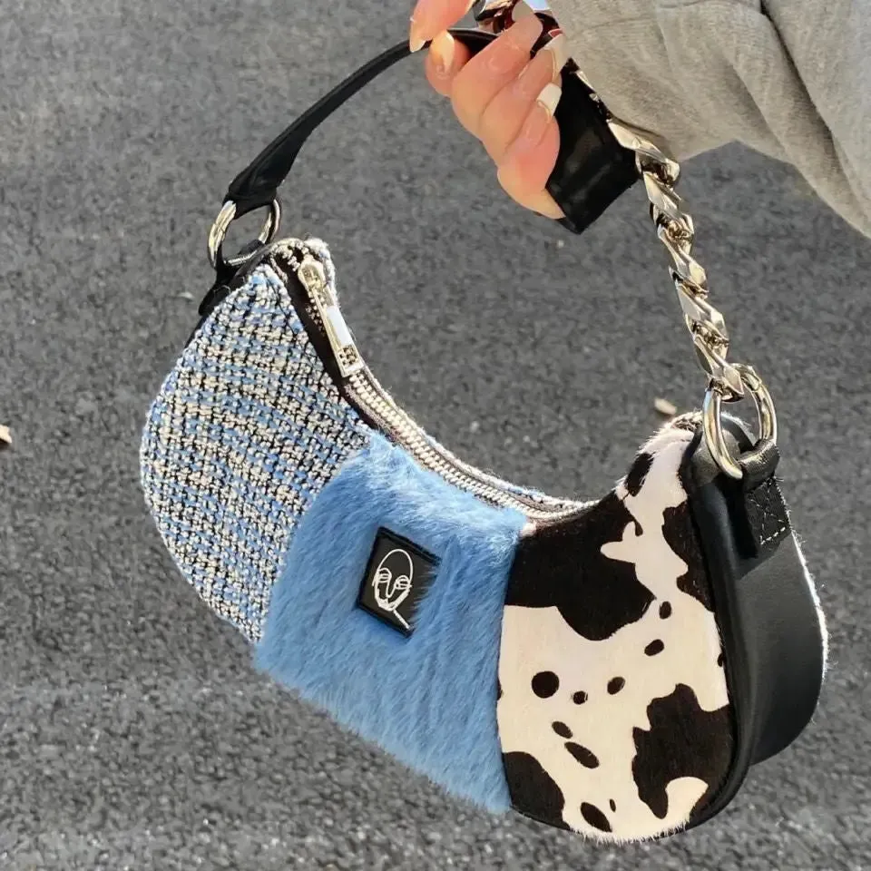 Patchwork Bag With Zip And Chains