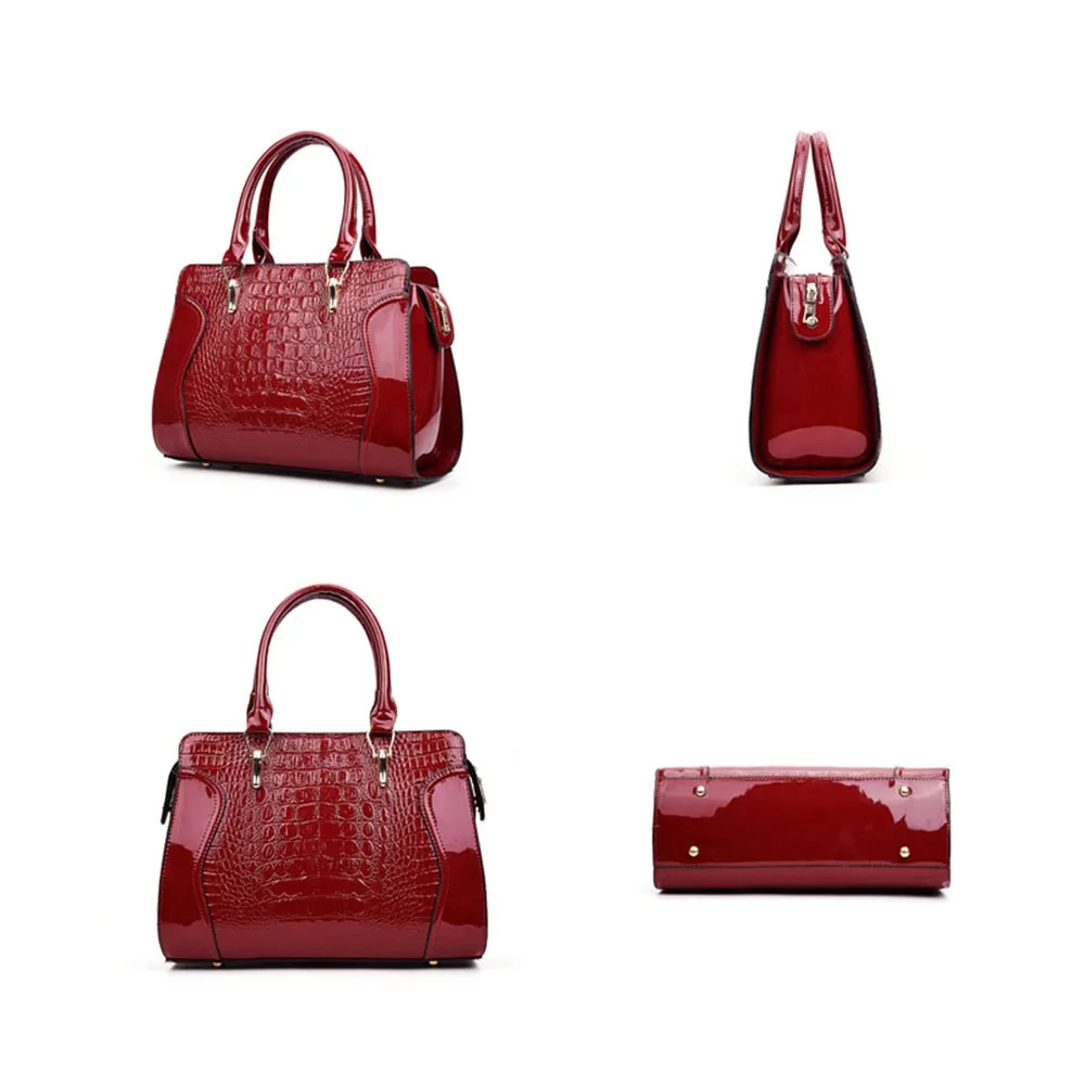 Patent leather Crocodile Print Hand Bag
