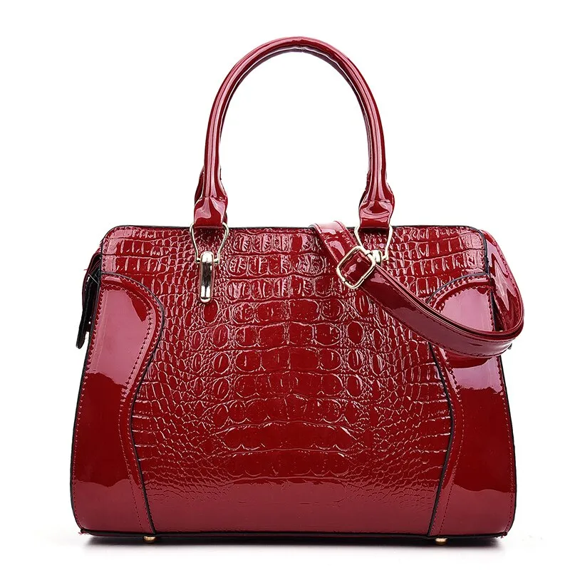 Patent leather Crocodile Print Hand Bag