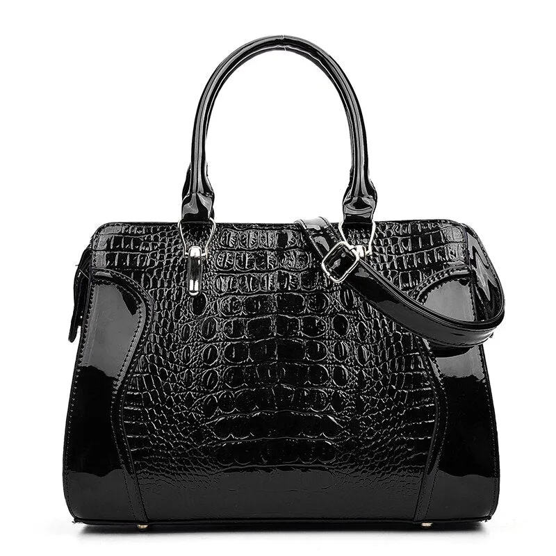 Patent leather Crocodile Print Hand Bag