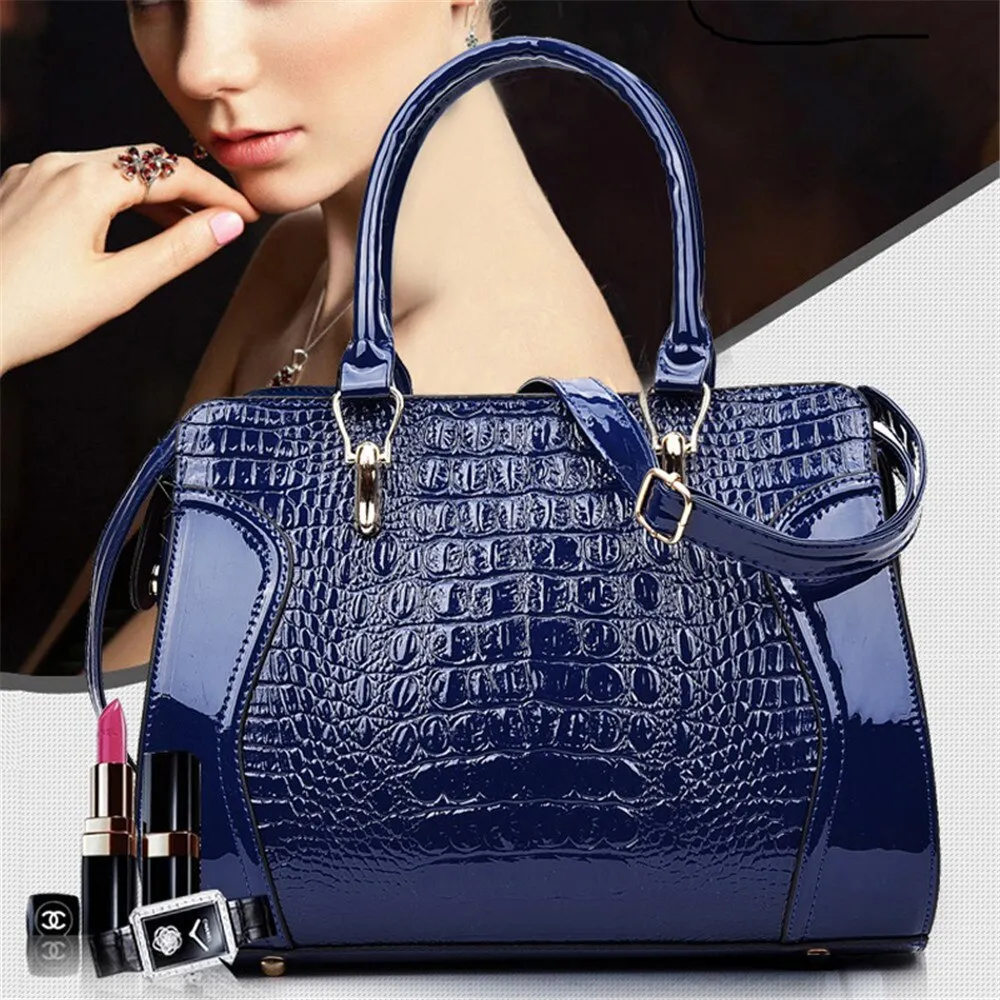 Patent leather Crocodile Print Hand Bag