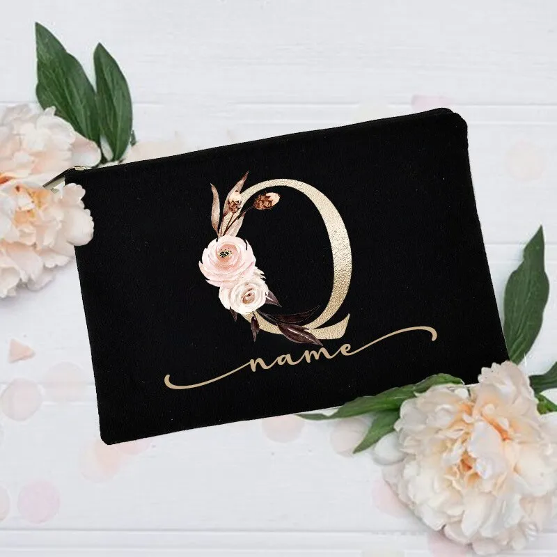 Personalized Custom Initial Name Makeup Bag  Make Up Bags Bridal Shower Gift Canvas Toiletry Organizer Bridesmaid