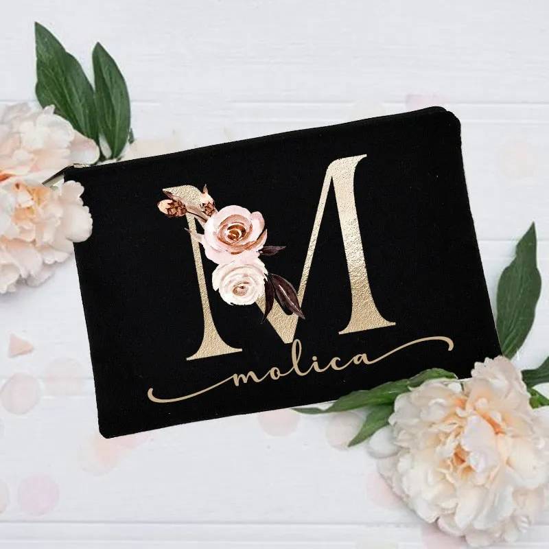 Personalized Custom Initial Name Makeup Bag  Make Up Bags Bridal Shower Gift Canvas Toiletry Organizer Bridesmaid