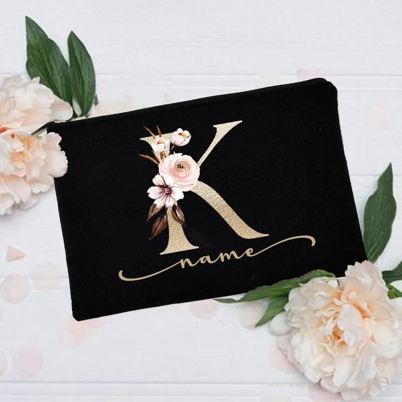 Personalized Custom Initial Name Makeup Bag  Make Up Bags Bridal Shower Gift Canvas Toiletry Organizer Bridesmaid