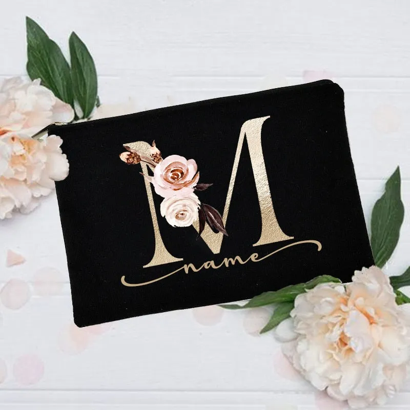 Personalized Custom Initial Name Makeup Bag  Make Up Bags Bridal Shower Gift Canvas Toiletry Organizer Bridesmaid