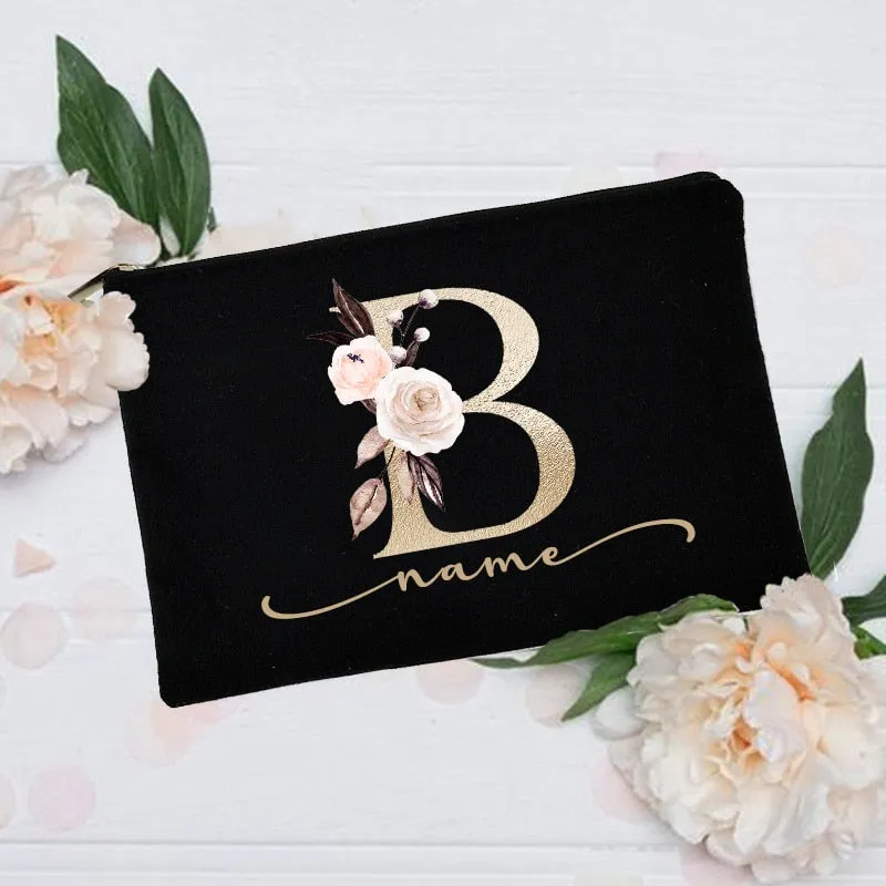 Personalized Custom Initial Name Makeup Bag  Make Up Bags Bridal Shower Gift Canvas Toiletry Organizer Bridesmaid