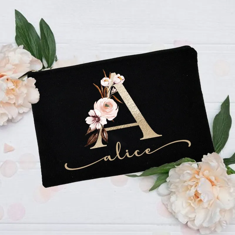 Personalized Custom Initial Name Makeup Bag  Make Up Bags Bridal Shower Gift Canvas Toiletry Organizer Bridesmaid