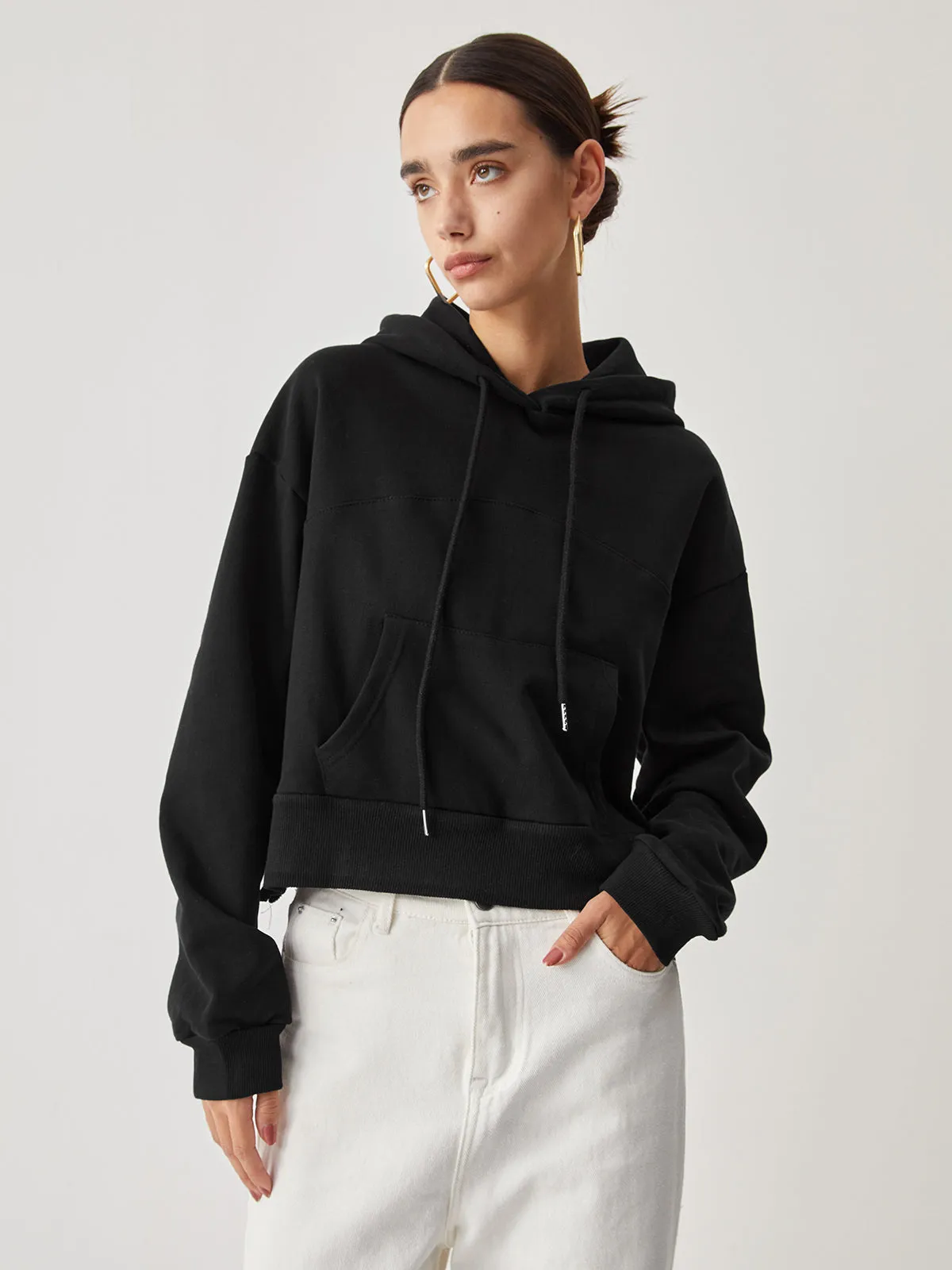 Pocket Side Graceful Zip Detail Hoodie