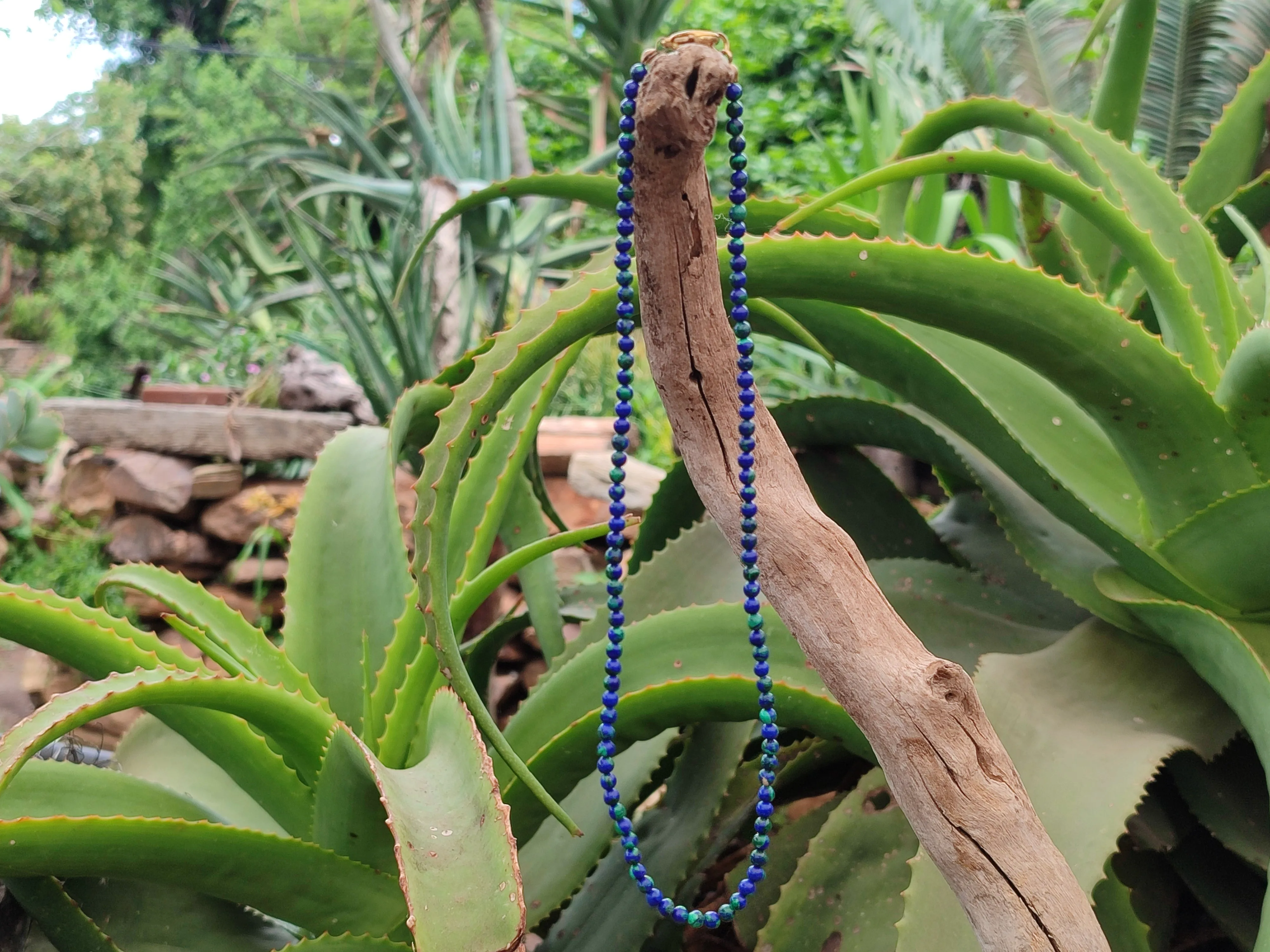 Polished A Grade Azurite and Malachite Ball Shaped Beaded Necklace - Sold Per Item - From Congo