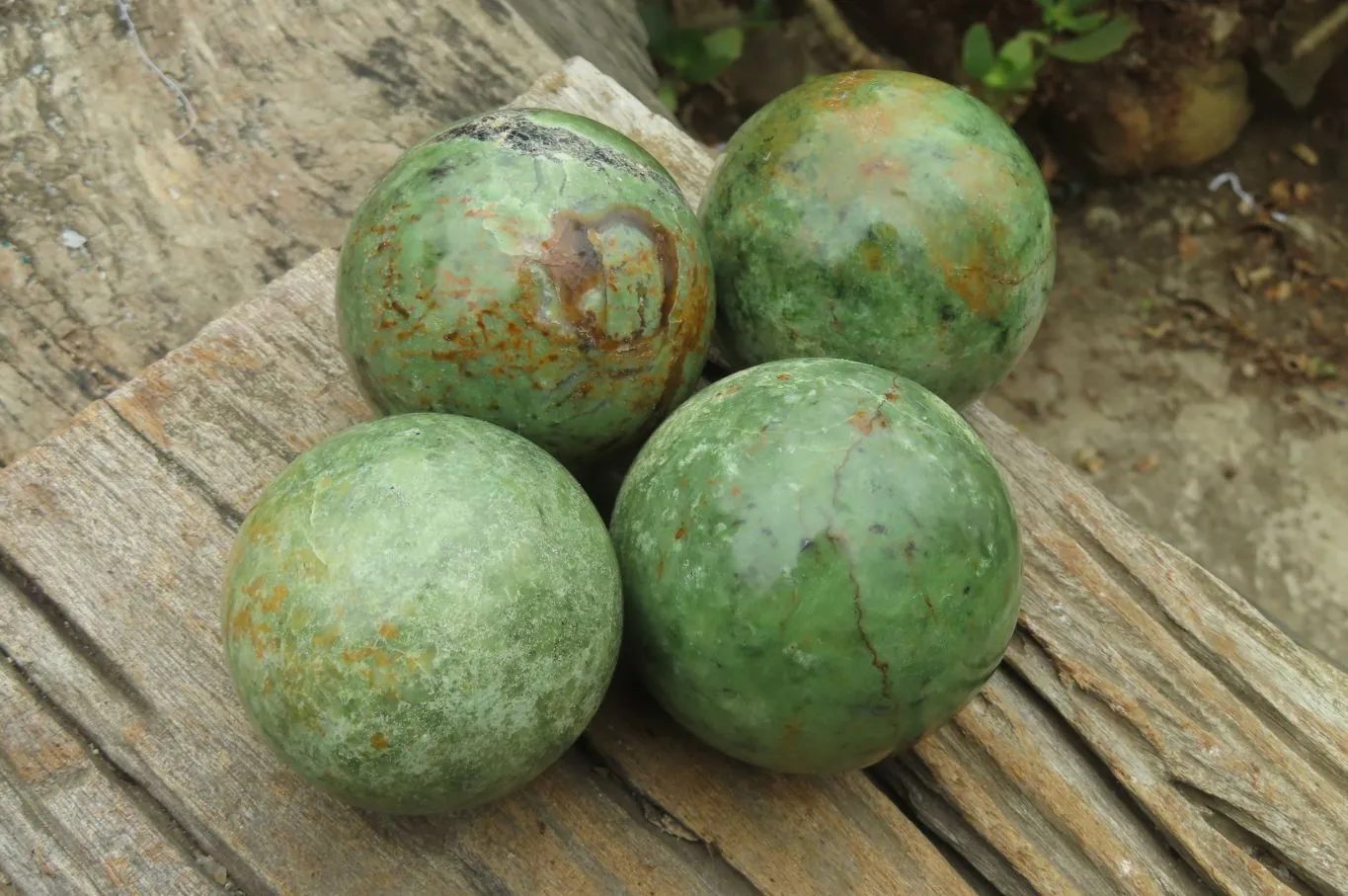 Polished Green Chrysoprase Sphere-Balls x 4 From Madagascar