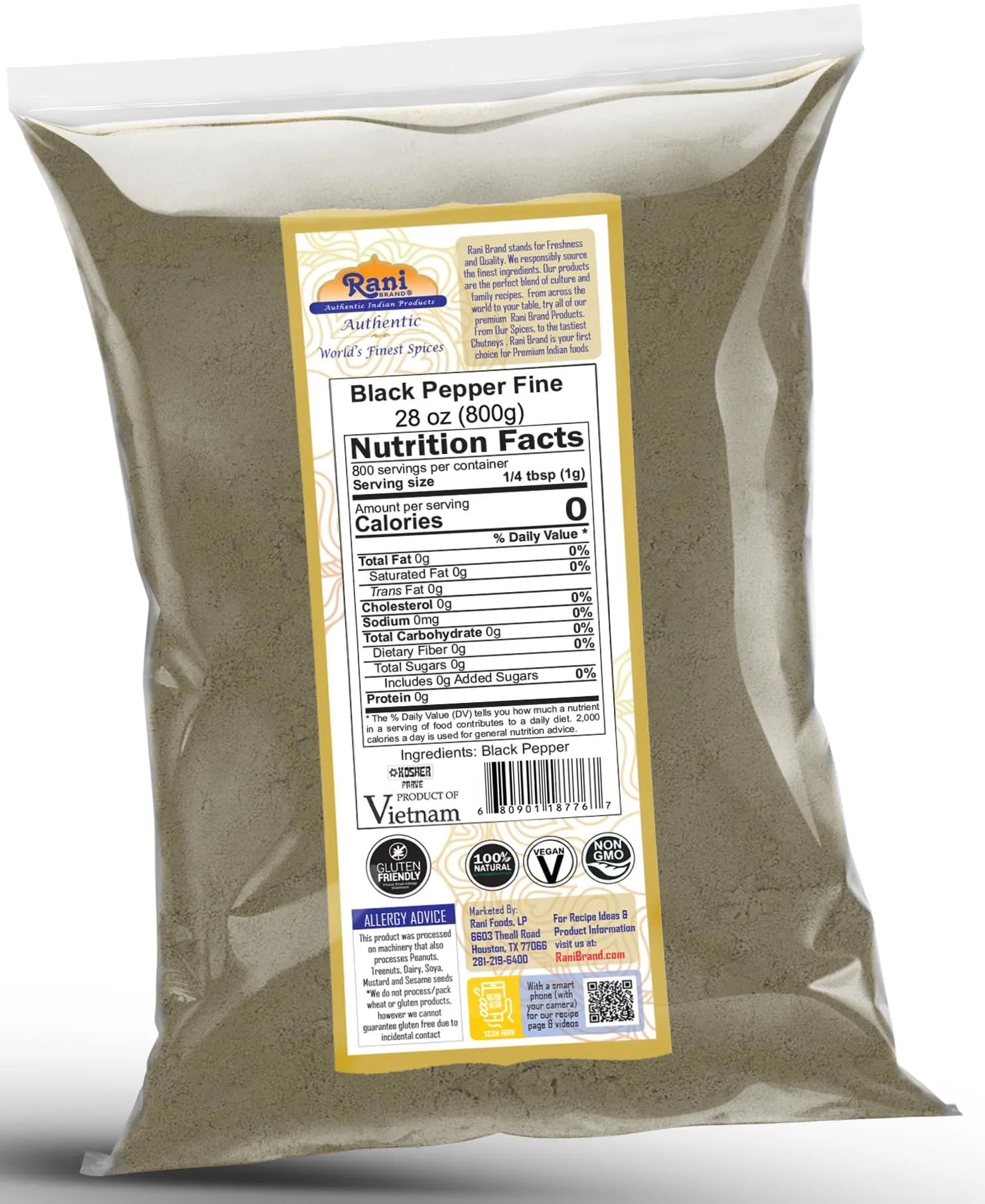 Rani Black Pepper Fine Powder 80 Mesh, 28oz (1.75lbs) 800g ~ All Natural | Vegan | Gluten Friendly | NON-GMO | Kosher