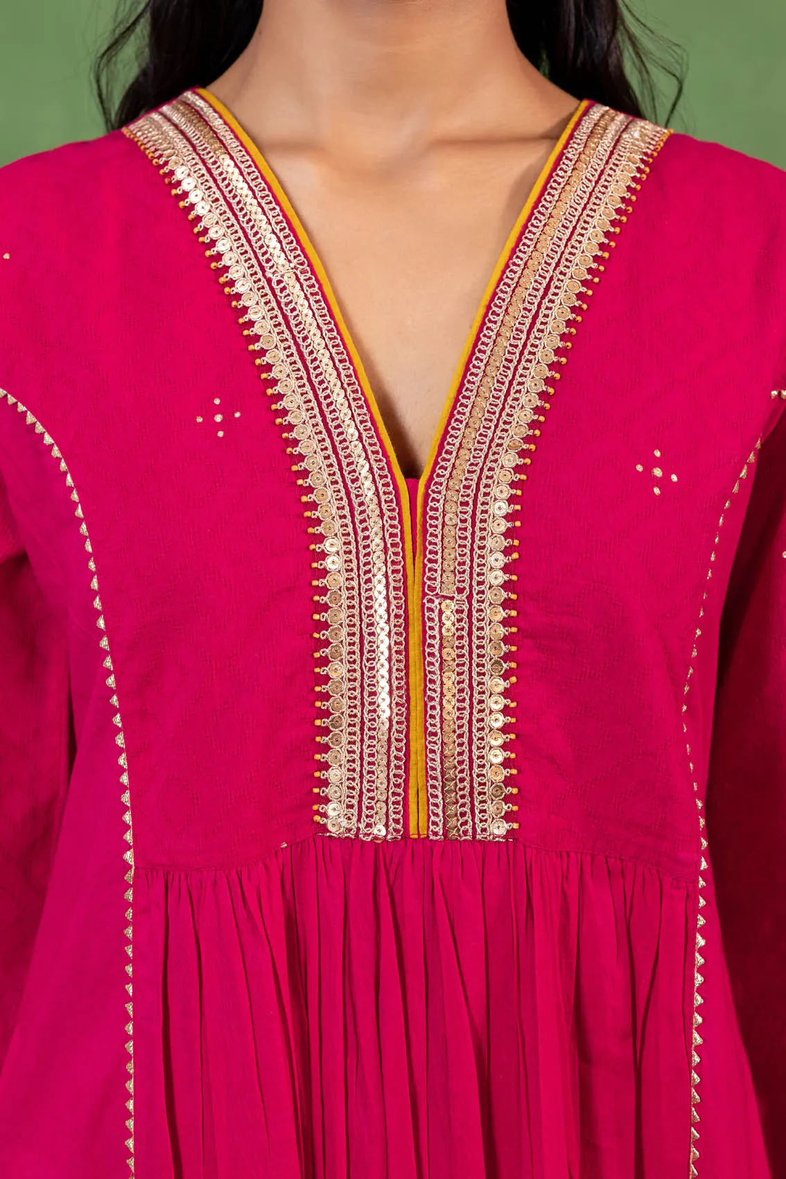 Rani Pink Gathered Kurta